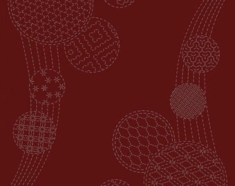 Panel Sashiko Japonés - Campanas de viento en rojo