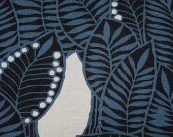 Japanese Cotton Linen Fabric - 1/2 yard of blue Fern