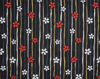 Japanese Cotton Print - Quilting Fabric - 1/2 yard of black Cherry Blossom Stripe