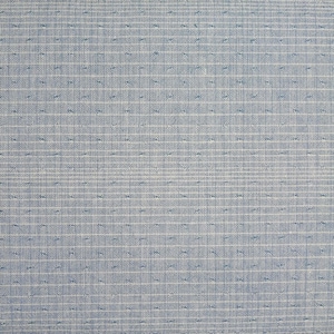 May include: A close-up of a light blue fabric with a textured weave. The fabric has a grid-like pattern created by thin white horizontal lines and subtle vertical details. The overall appearance is a soft, muted blue.