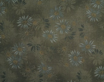 Japanese Cotton Print - Quilting Fabric - 1/2 yard of Muddy Green Daisy