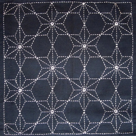 Japanese Sashiko Fabric - Tobi Asanoha (Scattered Hemp Leaf) panel number #  210