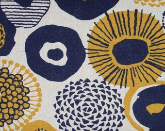 Japanese Cotton Linen Fabric - 1/2 yard of blue and yellow Flower Burst