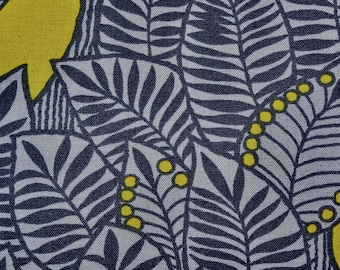 Japanese Cotton Linen Fabric - 1/2 yard of grey and yellow Fern