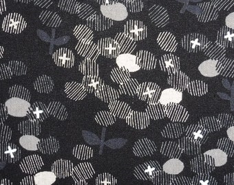 Japanese Cotton Linen Fabric - 1/2 yard of black Striped Flower