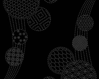 Panel japonés Sashiko - Campanillas de viento en negro