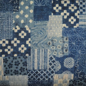 Japanese Cotton Print - Textured Fabric - 1/4 yard of denim blue Washed Patchwork