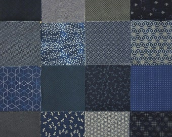 Japanese Fabric Bundle - Scrap Pack - 24 Pieces of Cotton Quilting Prints in Blue