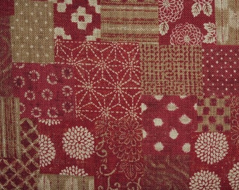 Japanese Cotton Print - Textured Fabric - 1/2 yard of burgundy Washed Patchwork