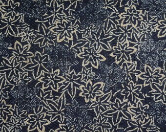 Japanese Cotton Print - Textured Fabric - 1/4 yard of dark blue Maple Leaves