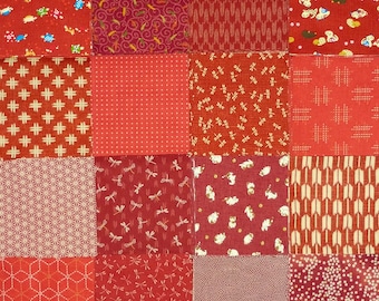 Japanese Fabric Bundle - Scrap Pack - 24 Pieces of Cotton Quilting Prints in Red