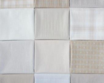 Japanese Cotton Yarn Dyes - Quilting Fabric - 12 light neutral fat quarters