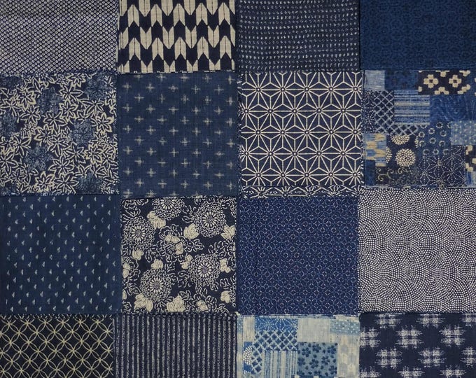 Japanese Fabric - Scrap Pack - 24 Pieces of Textured Cotton Prints in Blue