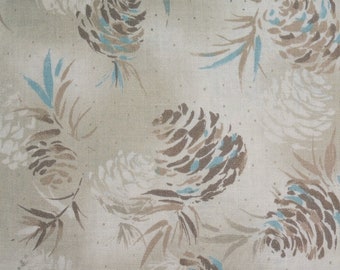 Japanese Cotton Print - Quilting Fabric - 1/2 yard of Light Brown and Aqua Pine Cone