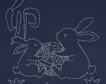 Japanese Sashiko Panel - Usagi (rabbits) panel # 1707