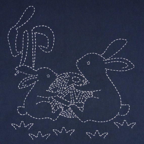 Pre Printed Sashiko Panel - Rabbits Pre Printed Sashiko Panel - Rabbits