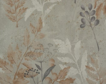 Japanese Cotton Print - Quilting Fabric - 1/2 yard of Warm Grey and Brown Large Leaves