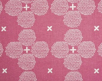 Japanese Cotton Linen Fabric - 1/2 yard of pink Stitched Flower