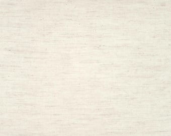 May include: Close-up of a cream-coloured fabric with a subtle, horizontal weave pattern. The texture appears soft and slightly irregular, with variations in tone across the surface. The fabric has a natural, organic look.