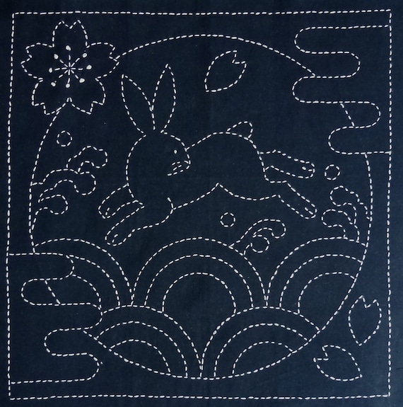 Pre Printed Sashiko Panel - Rabbits Pre Printed Sashiko Panel - Rabbits