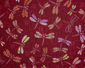 Japanese Cotton  Print - Quilting Fabric - 1/2 yard of burgundy Dragonfly on Well Curb