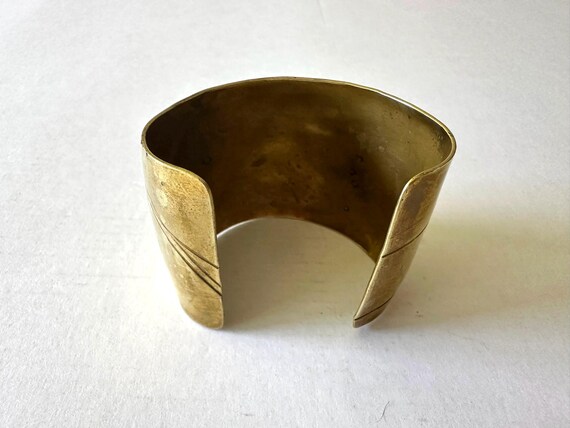 Solid gold colored bronze cuff bracelet with crea… - image 2