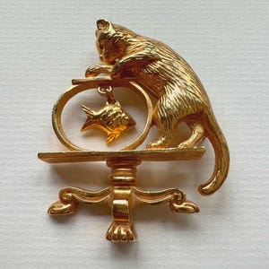 Gold Colored Cat and Dangling Fish Metal Clothes Brooch Pin Jewel - Etsy