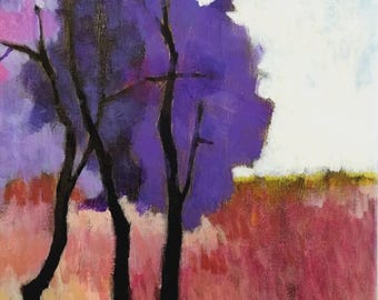 1156 &quot;The Three Trees&quot; Impressionist landscape painting 9x12&quot; by Songmi Heart
