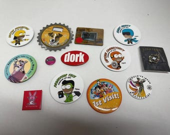 Mixed Collectible Pin and Button Set Featuring Pop Culture and Promotional Design