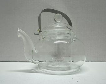 Clear Glass Teapot Stainless Handle Modern Minimalist Infuser Design
