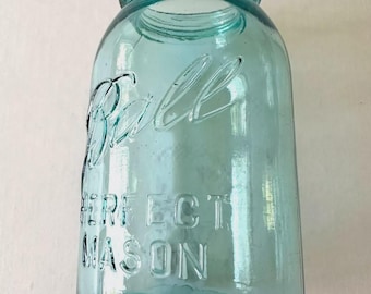 Ball Perfect Mason Jar Blue Glass Vintage Collectible 7x4&quot; Canning Jar