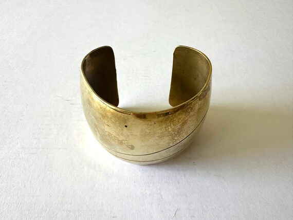 Solid gold colored bronze cuff bracelet with crea… - image 3