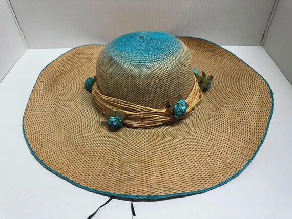 Cappelli Straworld Inc Woven Straw Sun Hat With Blue Accents  display picture 1