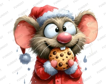 16 schrullig lustige Weihnachtsmäuse Maus Ratte PNG ClipArt - Aquarell Weihnachten niedlich festlich Tier Sublimationskarte, die Design macht - digitaler Download