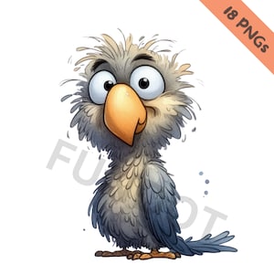 18 Cute Funny Parrot ClipArt PNG - Akwarela Quirky & Whimsical Birds Printable Card Making Sublimacja Cartoon Graphics - Pobieranie cyfrowe