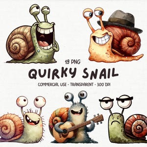 19 escargots insolites insectes ClipArt Image PNG - aquarelle drôle paresseux escargot ver imprimable insectes graphiques - téléchargement numérique - usage Commercial