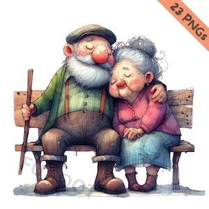 23 clipart PNG belle et belle vieille grand-mère et grand-père - Images de personnes âgées drôles et lunatiques - | Utilisation commerciale | Images à téléchargement numérique