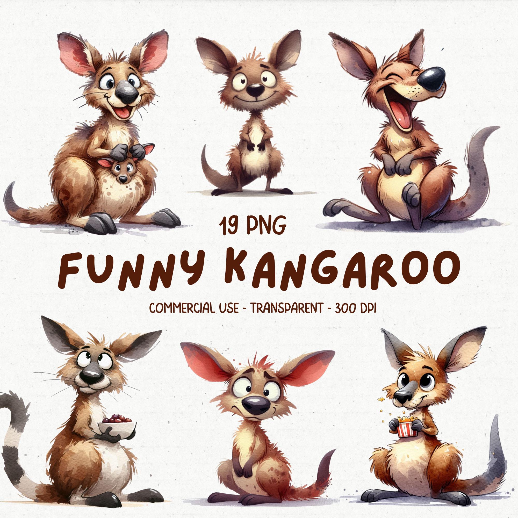 19 Cute & Funny Kangaroo Animal ClipArt PNG Bundle - Watercolor Quirky Safari Clip Art - Printable Cartoon Graphics - Digital Download