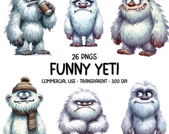 26 Yeti Snowman Winter PNG ClipArt - Watercolor Quirky Funny Snow Man Big Foot Sublimation Design - Digital Download - Commercial Use