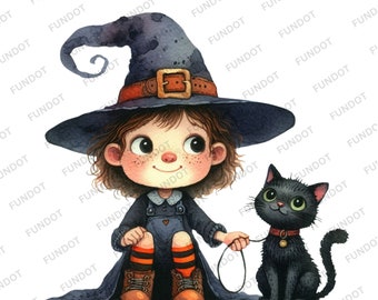 Pacote com 25 ClipArts PNG de Bruxas Bonitas e Caprichosas - Design de Sublimação de Bruxa para Impressão de Halloween - Imagem para Download Digital - Uso Comercial