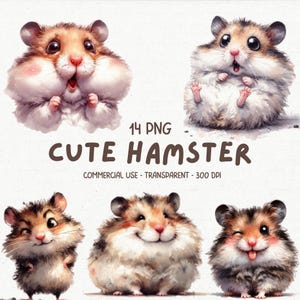Cute and Funny Hamster ClipArt PNG Bundle Quirky Watercolor Hamster Mouse Rat Animals Printable Graphics - Digital Download Commercial Use