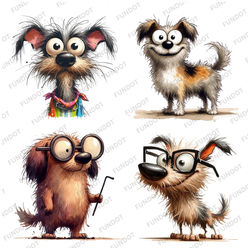 27 Quirky Funny Dogs Clipart PNG Bundle - Watercolor Cute & Whimsical ...