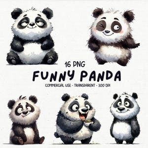 Paquete de 16 imágenes prediseñadas de pandas bebés, adorables y divertidas, imágenes prediseñadas de animales de safari extravagantes en acuarela, gráficos de dibujos animados imprimibles, descarga digital