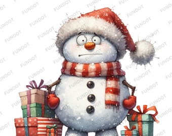 20 Snowman Funny Christmas Winter PNG ClipArt - Watercolor Xmas Cute Quirky Festive Season Snow Man Sublimation Card Making Digital Design