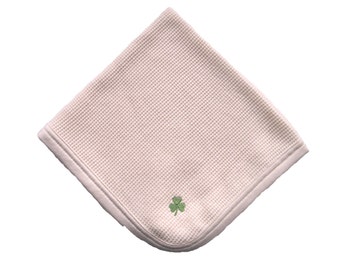 Cherub's Blanket Irish Shamrock Tag Along Baby Blanket - Organic Cotton with Green Embroidered Shamrock