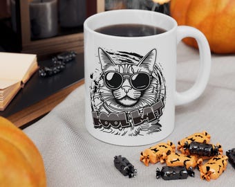 Kool Kat Lover Ceramic Mug | Gift for Cat Owners, Unique Tea Cup, Pet Lover&#39;s Gift, Home Office Decor, Cat Mom Mug, Cool Graphic Mug