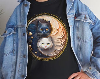 Yin Yang Cat T-Shirt: Unisex Cotton Tee, Spiritual Cat Lover Gift