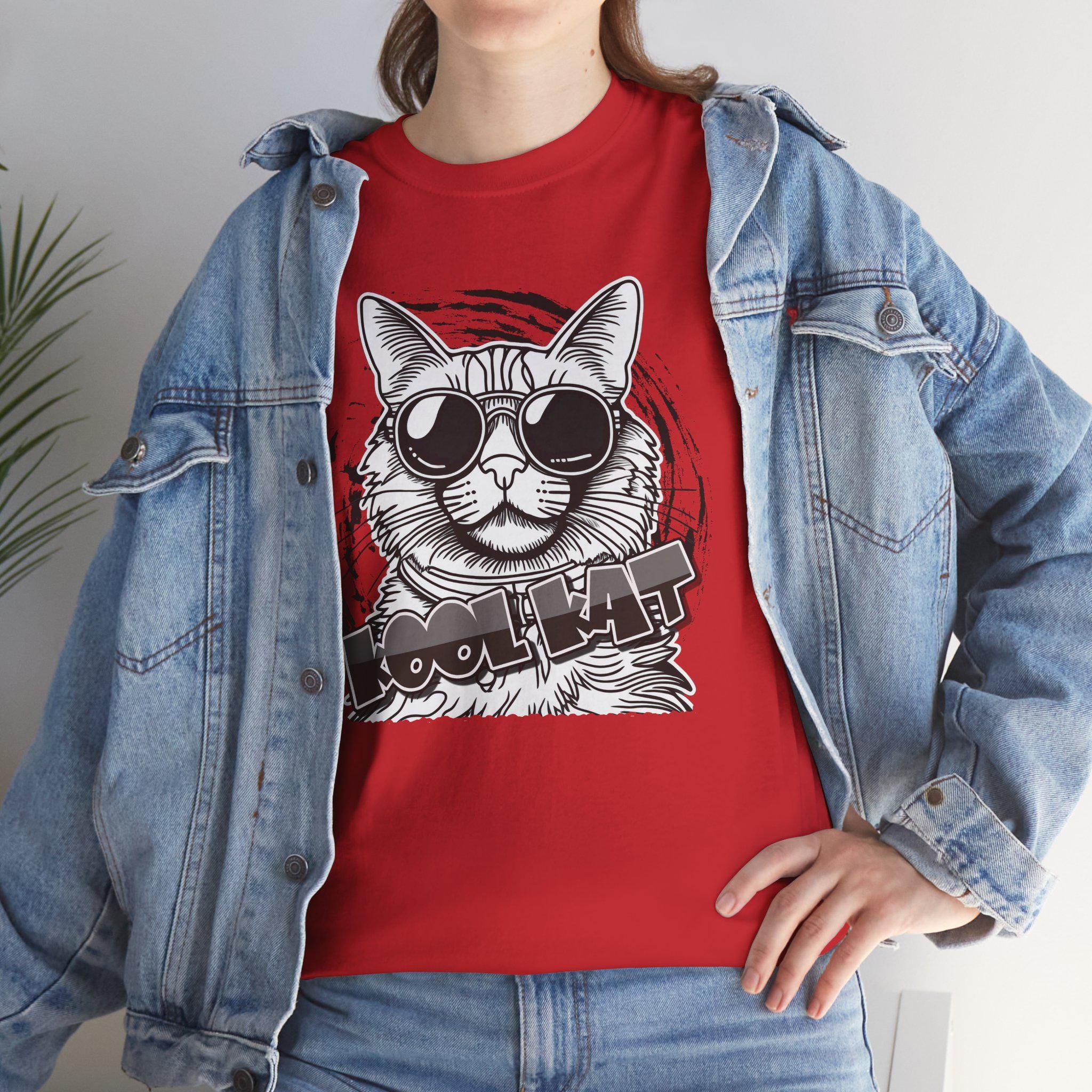 Kool Kat Unisex Heavy Cotton Tee - Fun Cat Graphic Shirt, Cool Cat Gift, Gift for Hipsters, Casual Wear, Gift for Cat Owners