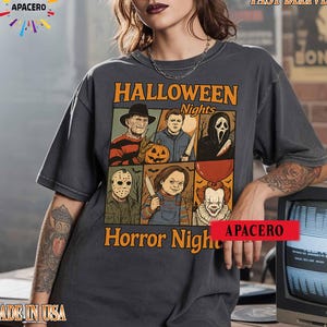 Retro Horror Characters Halloween Shirt, Comfort Colors Halloween Horror Nights Shirt, Gift Tee For Halloween, Horror Halloween Sweatshirt