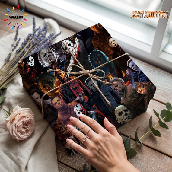 Horror Movie Halloween Wrapping Paper: Creepy Scary Characters